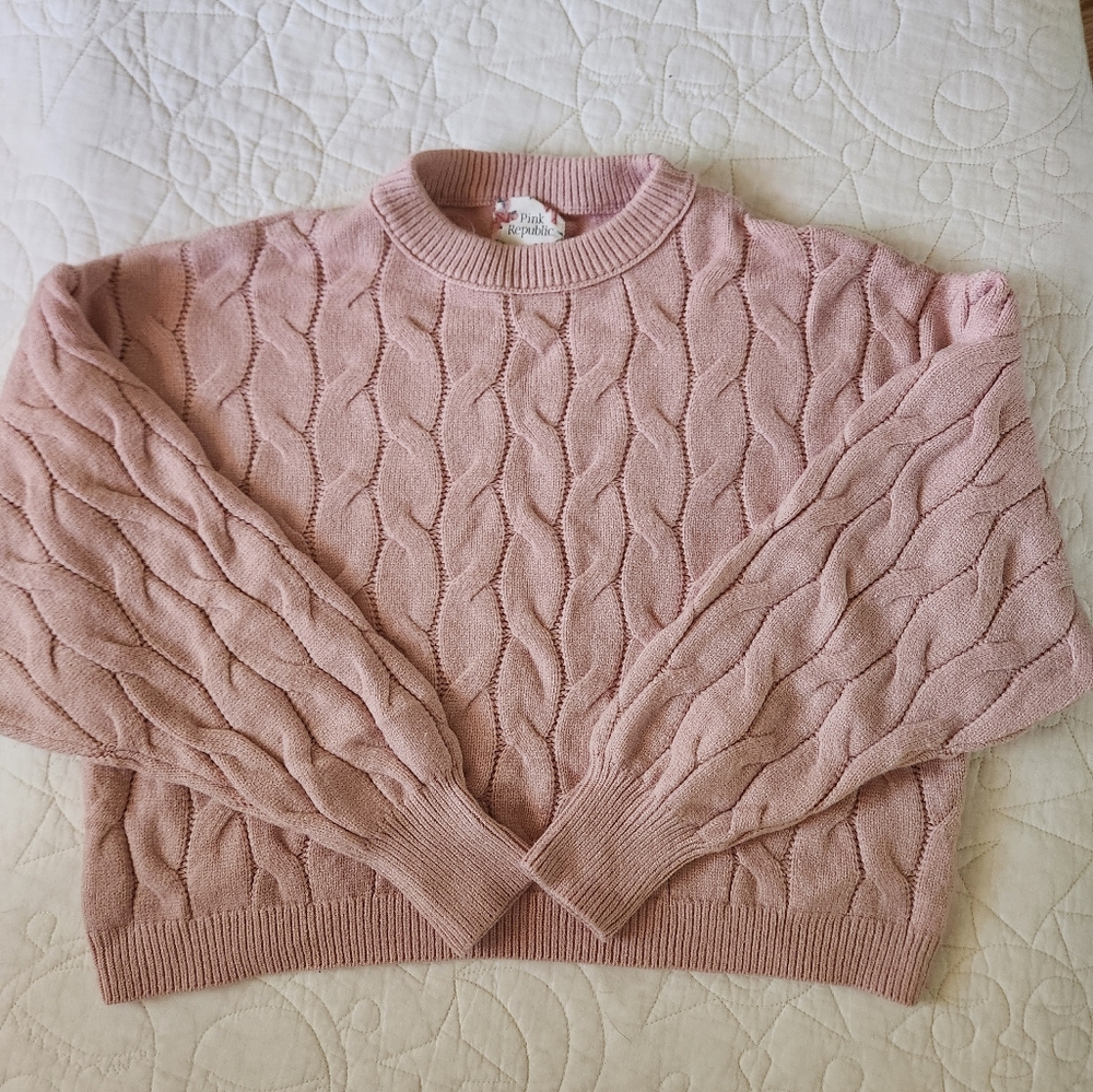 Pink Republic Cropped Women's Pink Cable Knit Sweater